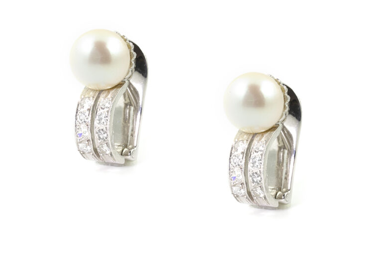 Cultured Pearl & Diamond Clip-on Earrings 18ct white gold