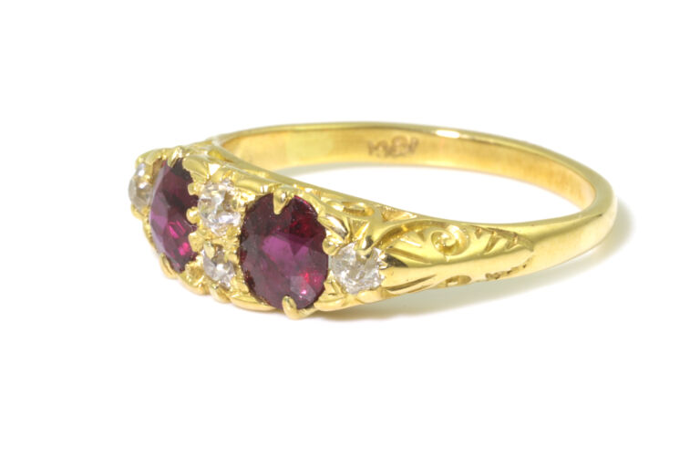 Antique Ruby & Diamond Band 18ct gold Size K