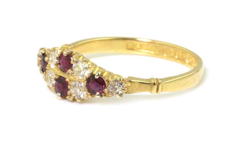 Antique Ruby & Diamond Cluster 18ct gold Size L