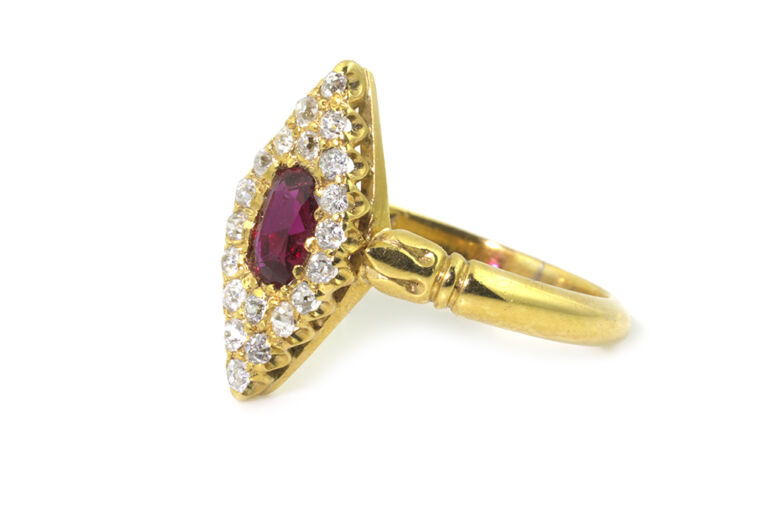 Antique Ruby & Diamond Cluster Ring 18ct gold Size N