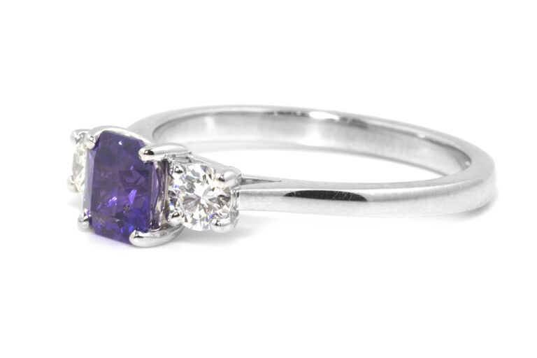 Purple Sapphire & Diamond 3 Stone Ring platinum Size N