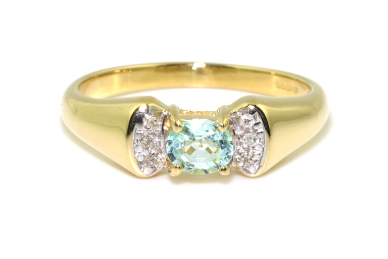 Paraiba Style Tourmaline & Diamond Ring 18ct gold Size N