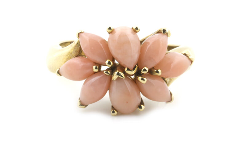 Coral Cluster Ring 9ct gold Size L