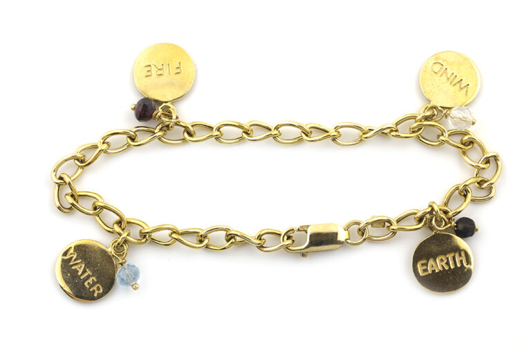 Earth, Wind, Fire & Water Bracelet 9ct gold hallmark.