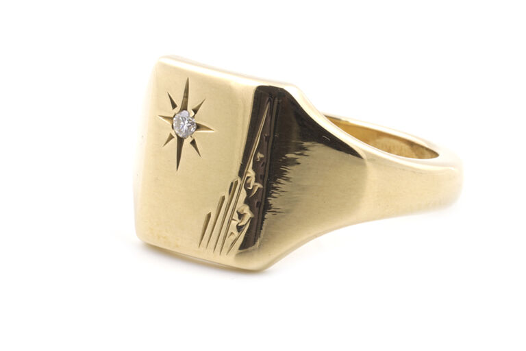 Diamond Set Signet Ring 9ct gold Size R