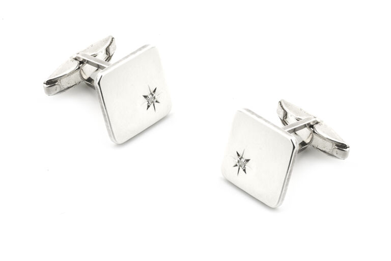 Diamond Set Silver Cuff Links