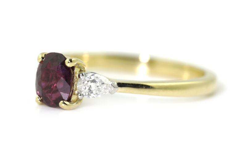 Ruby & Diamond 3 Stone Ring 18ct gold & Platinum Size M