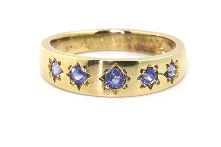 Ceylon Sapphire 5 Stone Ring 9ct gold Size O