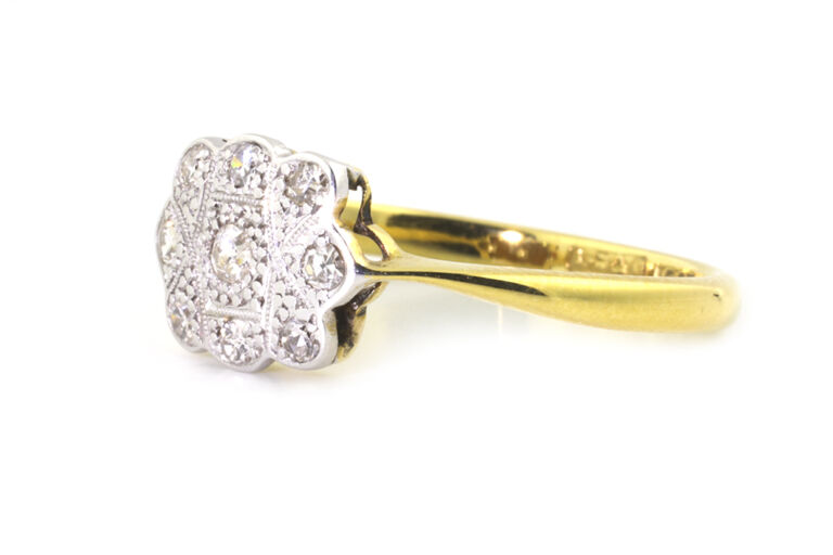 Edwardian Diamond Cluster Ring 18ct gold & Platinum Size P