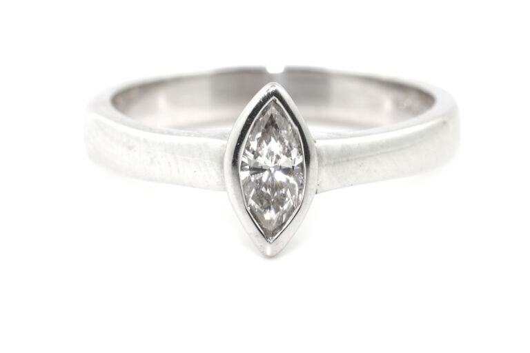 Marquise-cut Diamond Solitaire Ring 18ct white gold Size M