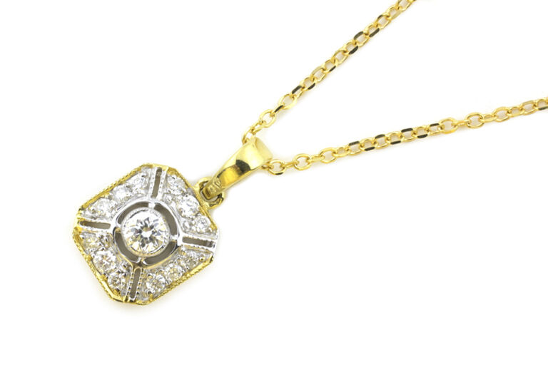 Edwardian Style Diamond Cluster Pendant & Chain 18ct gold