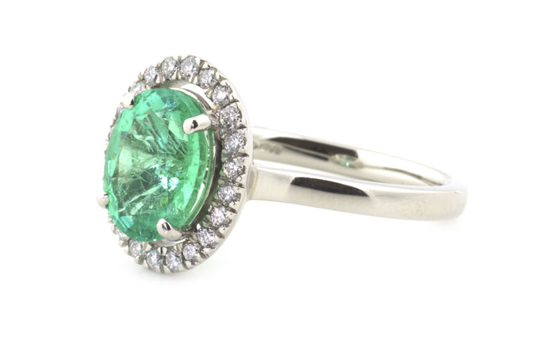 Emerald & Diamond Cluster Ring platinum size N