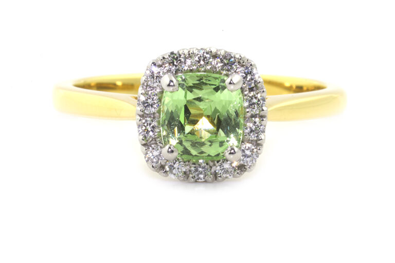 Mint Garnet & Diamond Cluster ring 18ct gold & platinum Size Q