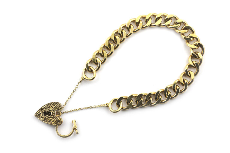 Gold Curb Bracelet With Padlock Fastener 9ct gold.