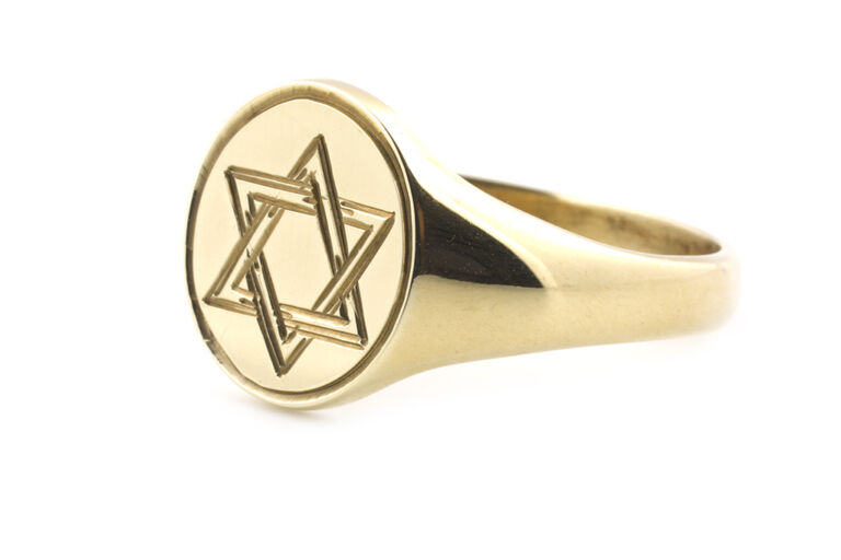 Six Point Star Engraved Signet Ring