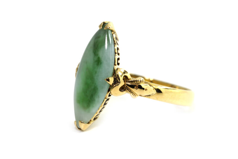 Marquise Shape Jade Single Stone ring 22k gold Size N