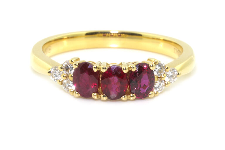 Ruby & Diamond 9 Stone Ring 18ct gold Size K