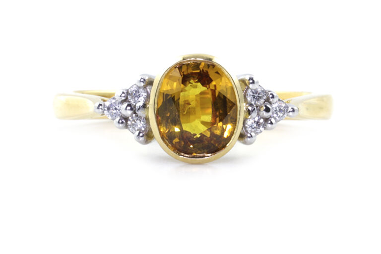 Yellow Sapphire & Diamond 7 Stone Ring 18ct gold Size M