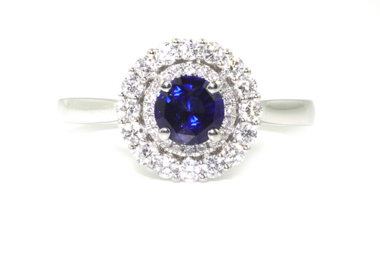 Blue Sapphire & Diamond Cluster Ring Platinum Size N