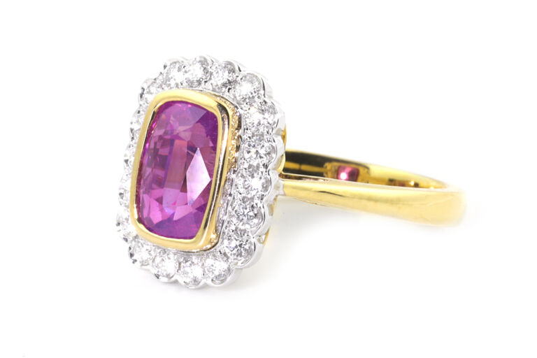 Vivid Pink AnchorCert Natural Sapphire & Diamond Cluster Ring