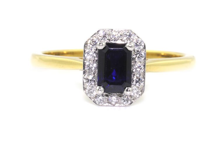 Blue Sapphire & Diamond Cluster Ring 18ct gold & platinum size N