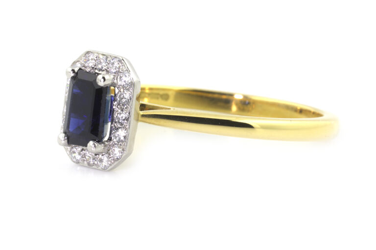 Blue Sapphire & Diamond Cluster Ring 18ct gold & platinum size N
