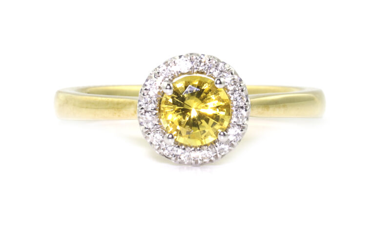 Yellow Sapphire & Diamond Cluster Ring 9ct gold Size K