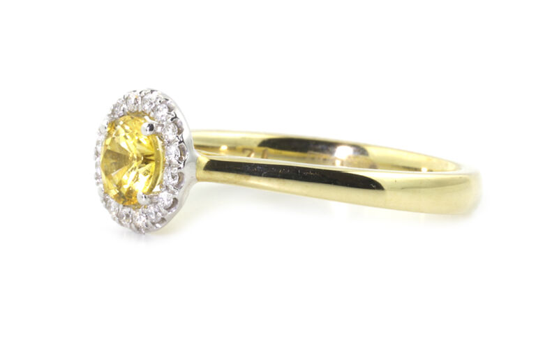 Yellow Sapphire & Diamond Cluster Ring 9ct gold Size K