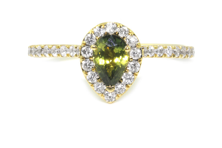 Green Sapphire & Diamond Cluster Ring 18ct gold Size M