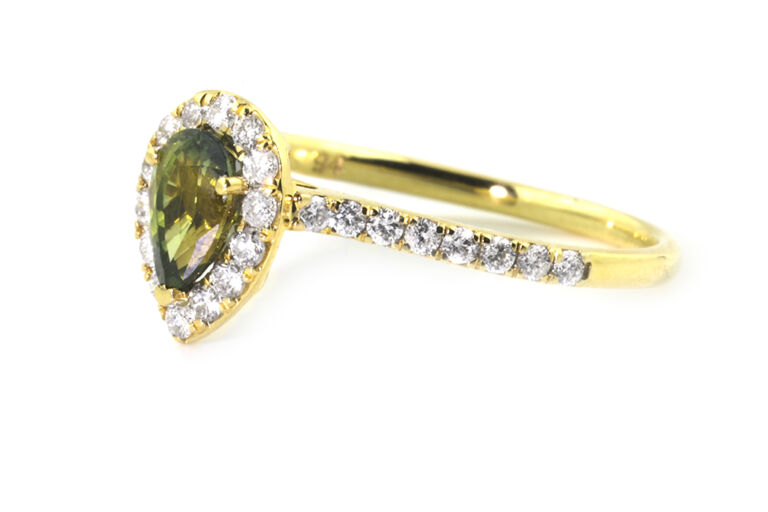 Green Sapphire & Diamond Cluster Ring 18ct gold Size M