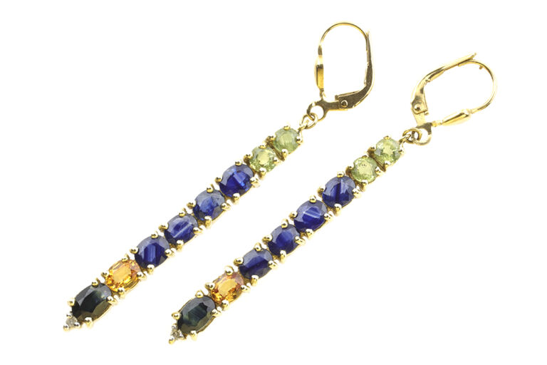 Multi-colour Sapphire Drop Earrings 9ct gold