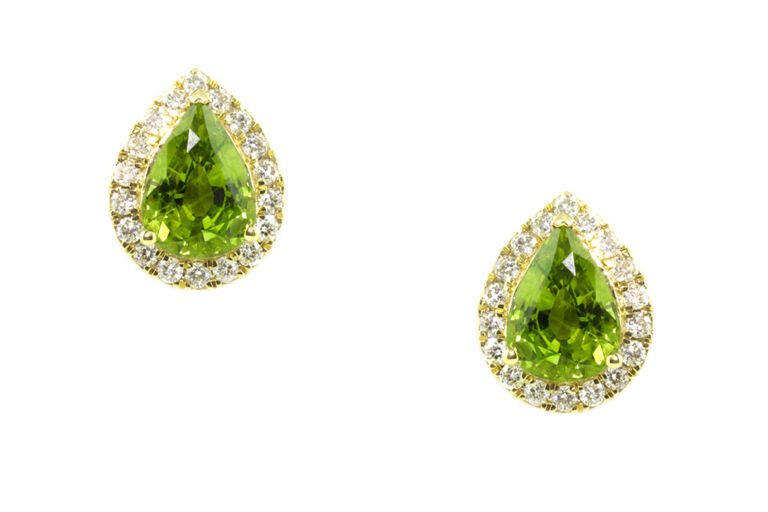 Green Sapphire & Diamond Cluster Earrings 18ct yellow gold.
