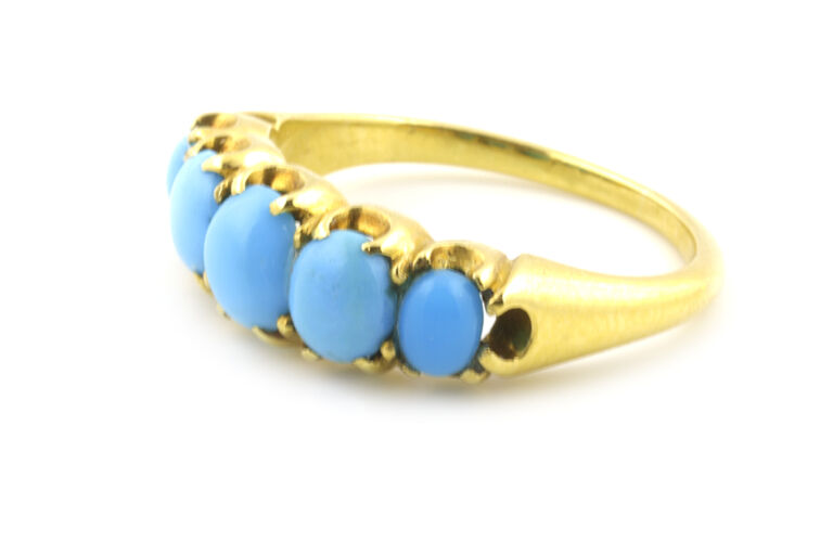 Turquoise 5 Stone Band Ring 18ct gold Size K