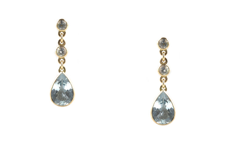 Aquamarine & Diamond Drop Earrings 9ct rose gold