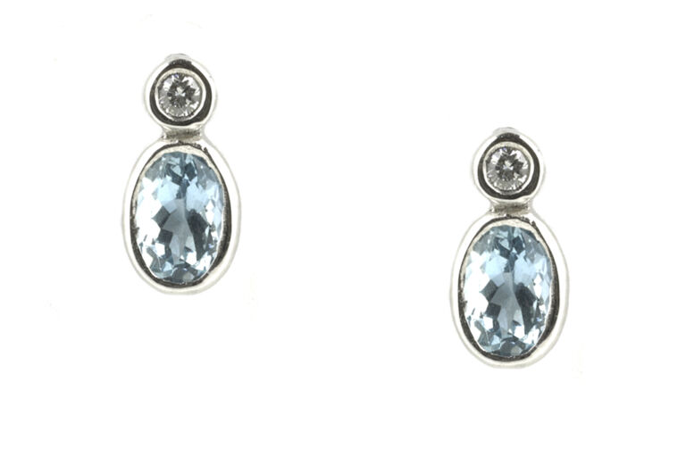 Aquamarine & Diamond Earrings 9ct white gold.