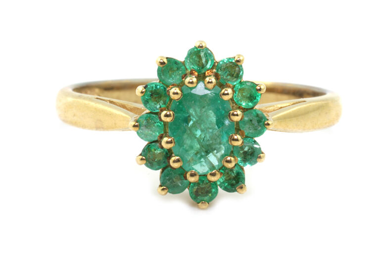 Emerald Cluster Ring 9ct gold