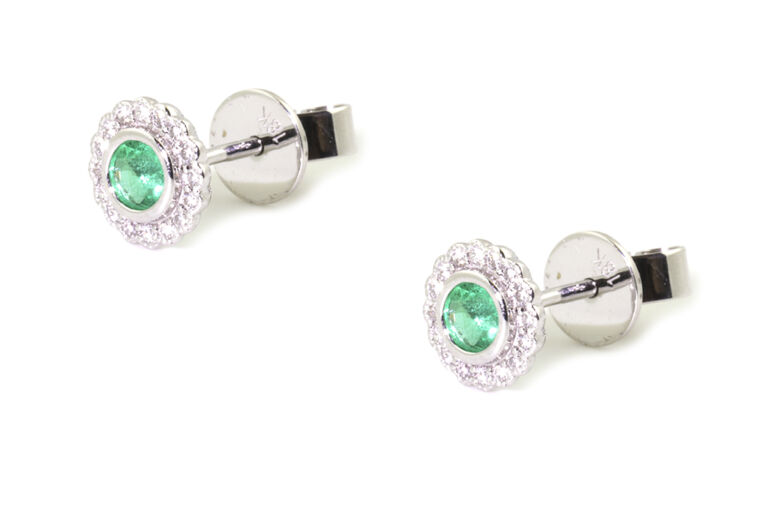 Emerald & Diamond Cluster Earrings 18ct gold