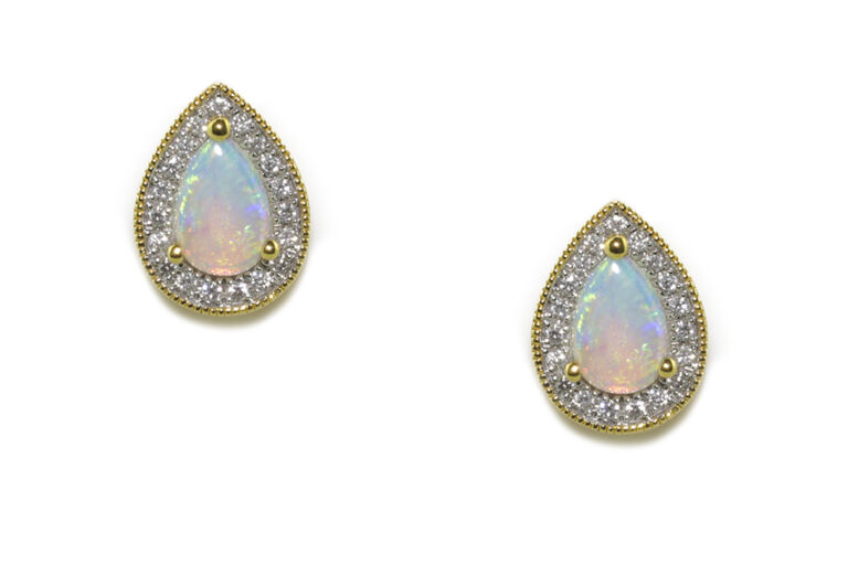 Pear Shape Opal & Diamond Cluster Earrings 18ct gold