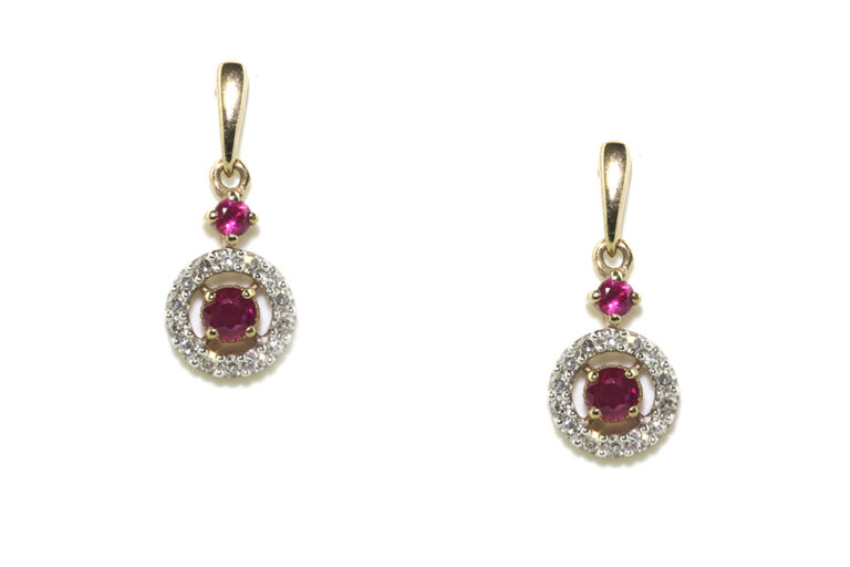 Ruby & Diamond Drop Earrings 9ct gold
