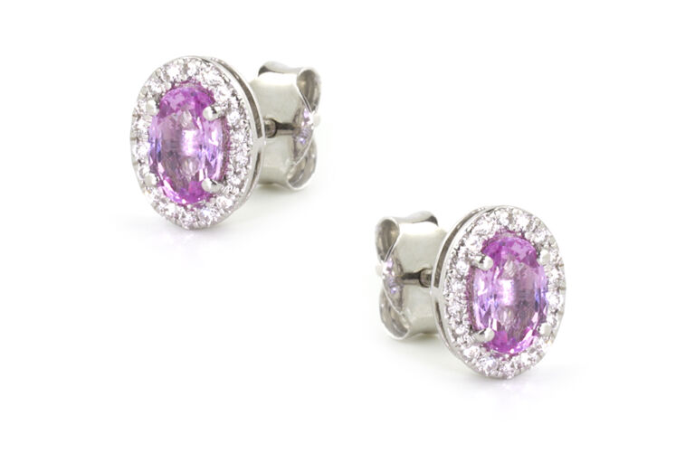 Pink Sapphire & Diamond Cluster Earrings 18ct gold