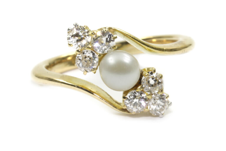 Antique Pearl & Diamond 7 Stone Ring 18ct gold