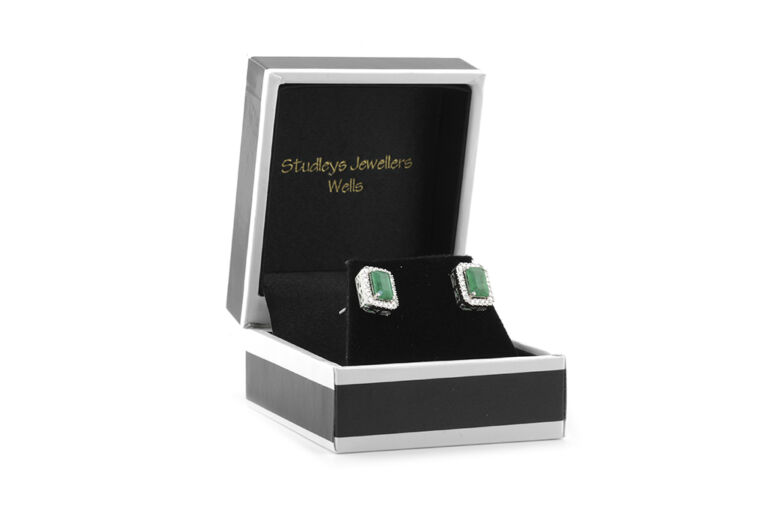 Emerald & Diamond Cluster Earrings 18ct white gold
