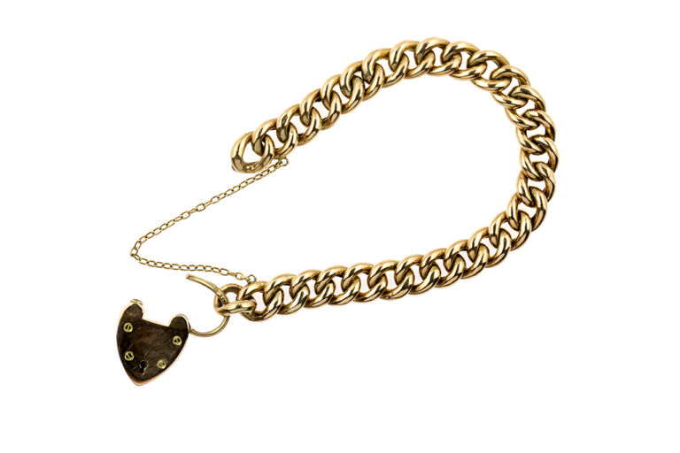 Antique Curb Link Bracelet with Padlock Fastener 9ct rose gold