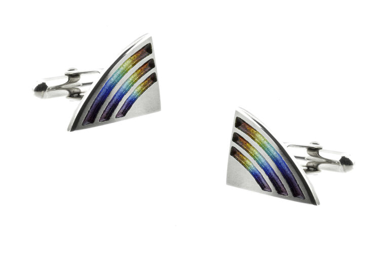 Rainbow Enamel Cuff Links silver
