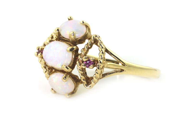 Opal & Ruby Cluster Ring 9ct gold