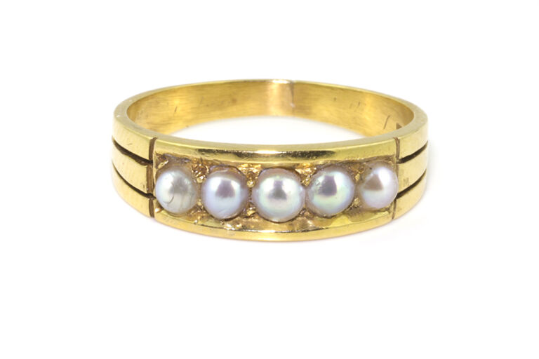 Victorian Half Pearl Band Ring 18ct yellow gold size N