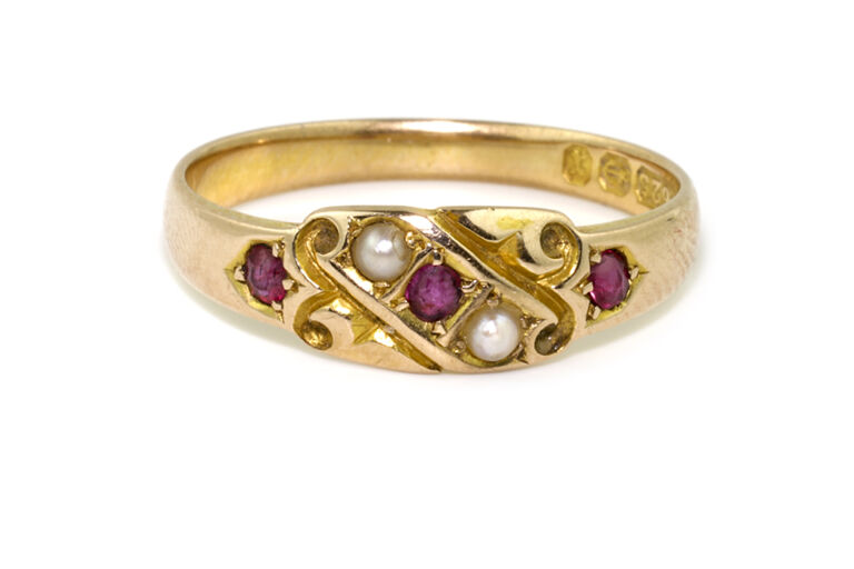 Antique Ruby & Split Pearl Band Ring 15ct gold