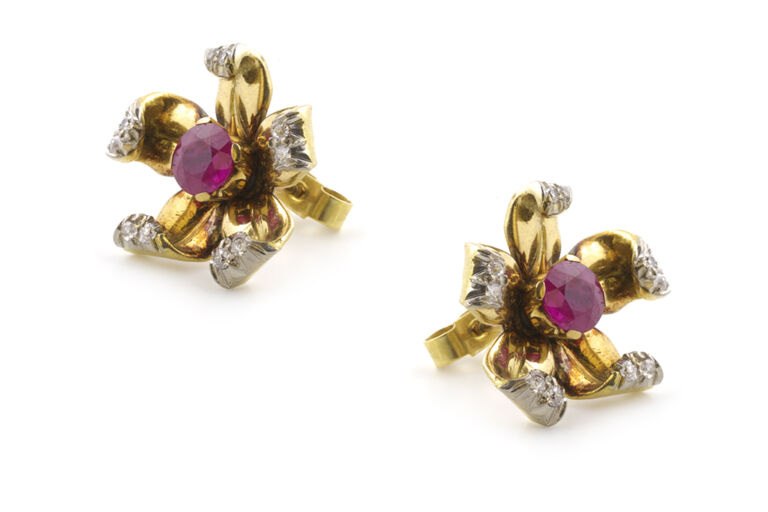 Burmese Ruby & Diamond Earrings 18ct gold