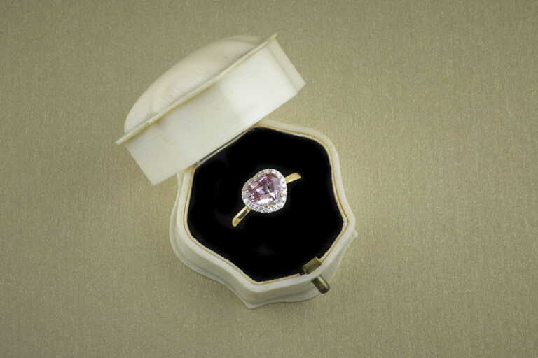 Pink Sapphire & Diamond Cluster Ring 18ct gold Size O