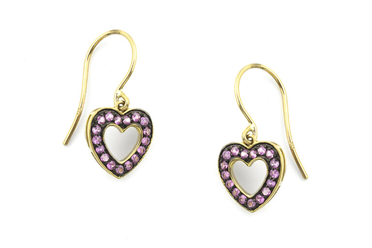 Pink Sapphire Heart Drop Earrings 9ct gold